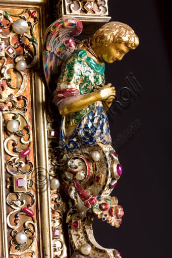 Detail of an angel in silver gilt and enamels, Cabinet of St. John the Baptist, Treasury Museum Genoa