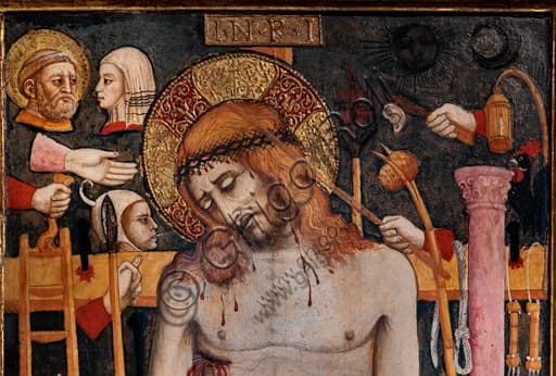 Detail Arma Christi Dead Christ symbols Passion tempera on panel Mariano d'Antonio National Gallery Umbria Perugia