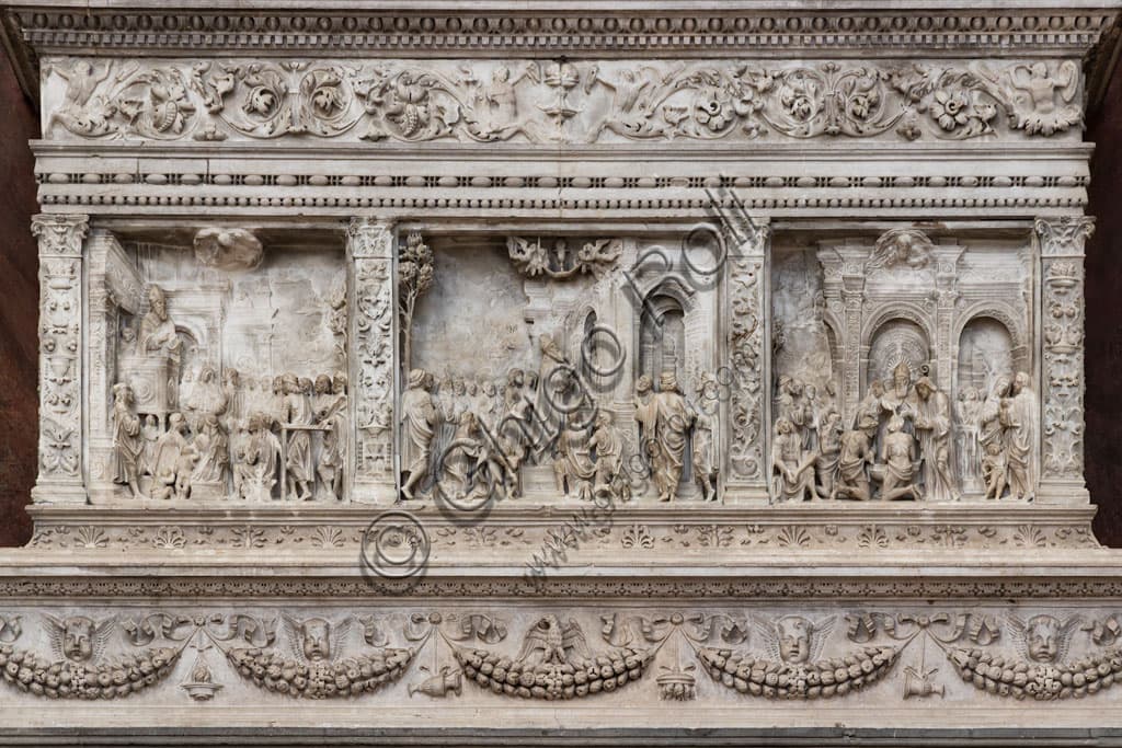 Sculptural detail of the bas-reliefs on the Ark of St. Apollonius, Duomo Nuovo, Brescia
