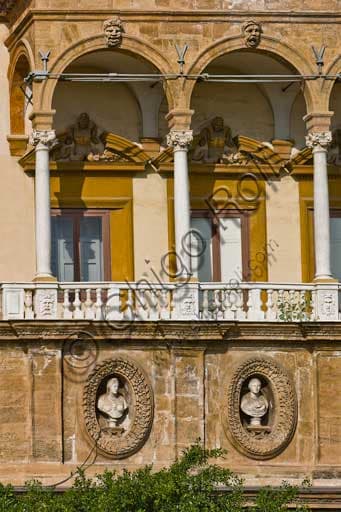 Architectural detail of the side of the Porta Nuova Tower of the Palace of the Normans facing Vittorio Emanuele Avenue in Palermo