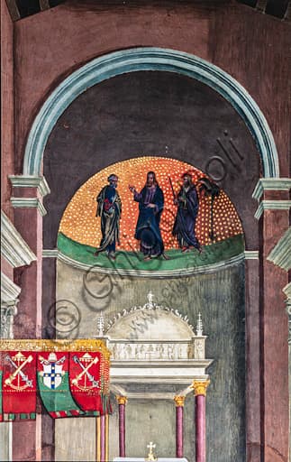Dettaglio del mosaico abside San Pietro nell'affresco 'Enea Silvio eletto pontefice' del Pinturicchio, Libreria Piccolomini