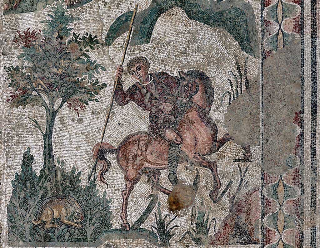 Dettaglio del mosaico della Grande Caccia, Villa Romana del Casale, Piazza Armerina, sito UNESCO