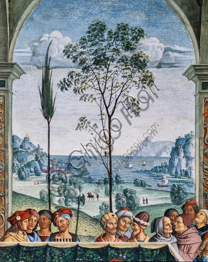 Dettaglio paesaggio affresco Dieta di Mantova, Pinturicchio, Libreria Piccolomini Siena