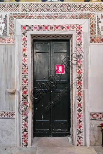 Detail of geometric decoration on door, south wall, Palatine Chapel, Royal Palace Palermo