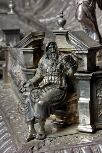 Detail of a prophet on the Processional Ark of Corpus Christi in gilded silver, Museum of the Treasury of the Cathedral of San Lorenzo, Genoa, Italy