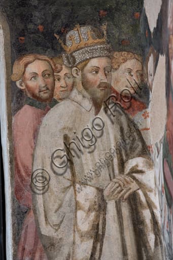 Detail of a fresco with a king figure, Painted Room, Rocca Albornoz Spoleto, 14th-century Gothic painting