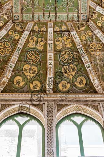 Artistic detail of the Compass Rose carved into the wooden cusp, Winds Room, Palace of the Normans, Palermo