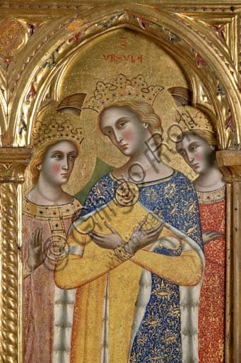 Dettaglio Sant'Orsola, Polittico di Paolo Veneziano 1358, Pinacoteca San Severino Marche, pittura su tavola gotica