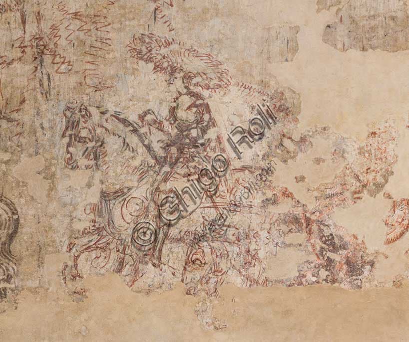 Detail of Pisanello's sinopia, knight with wide-brimmed hat in the Louvezerp Tournament, Ducal Palace Mantua
