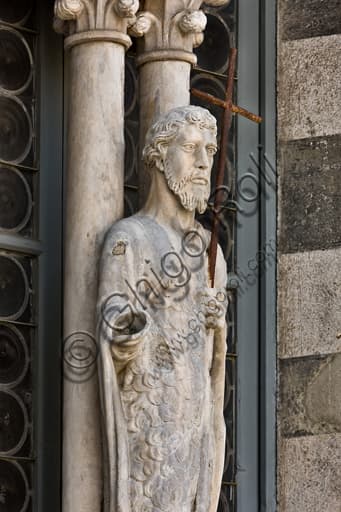 Sculptural detail of the Statue of Saint John the Baptist, west façade of Genoa Cathedral