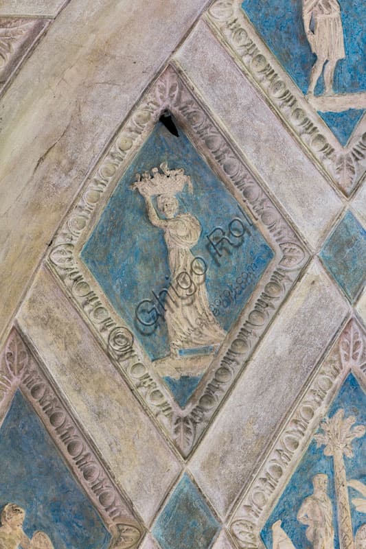 Detail of the vault stucco with plaster figure inside a lozenge, Chamber of the Sun and Moon, Palazzo Te Mantua