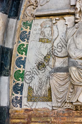 Sculptural detail of the lunette with The Martyrdom of St. Lawrence, St. Lawrence Cathedral, Genoa