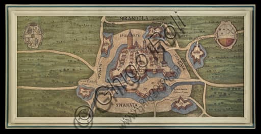 Dipinto antico territorio di Mirandola a tempera, Collezione Assicoop-Unipol, pittura paesaggistica emiliana