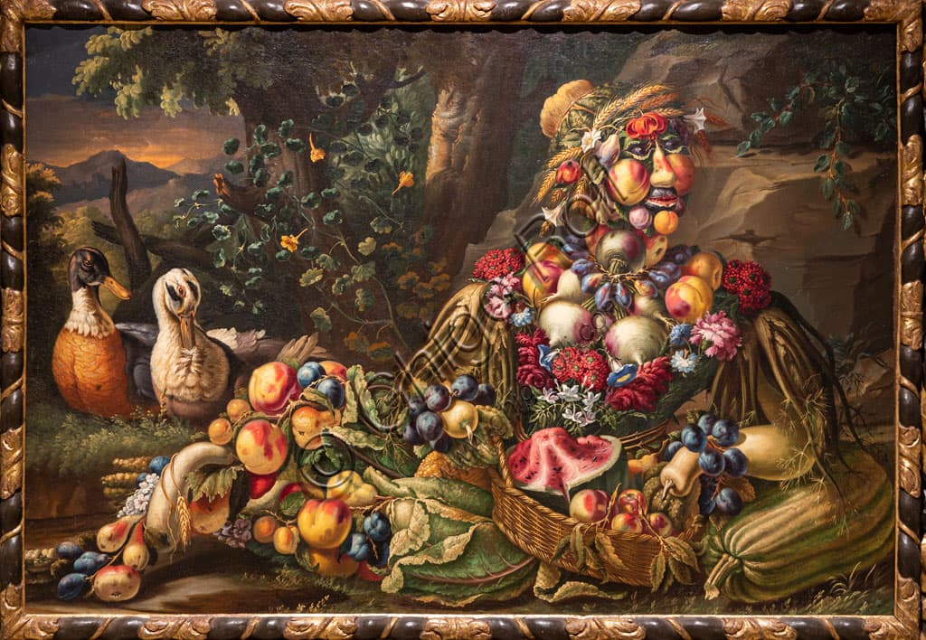 Painting Summer by Antonio Rasio, oil on canvas inspired by Arcimboldo, Pinacoteca Tosio Martinengo Brescia