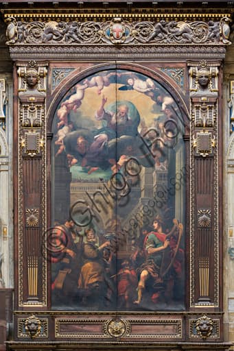 Dipinto di Giulio Benso, Davide danza con l'arpa davanti all'Arca dell'Alleanza, organo Cattedrale di San Lorenzo Genova