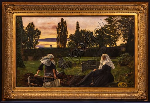 Dipinto 'La Valle del Riposo' (1858-9) di John Everett Millais raffigurante un cimitero di notte
