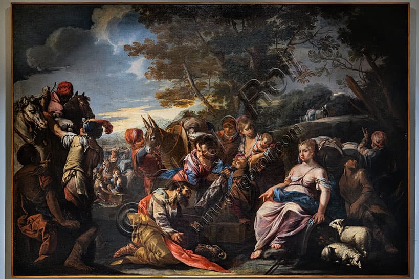 Dipinto olio su tela Labano cerca gli idoli nascosti da Rachele Giovanni Antonio de Pieri