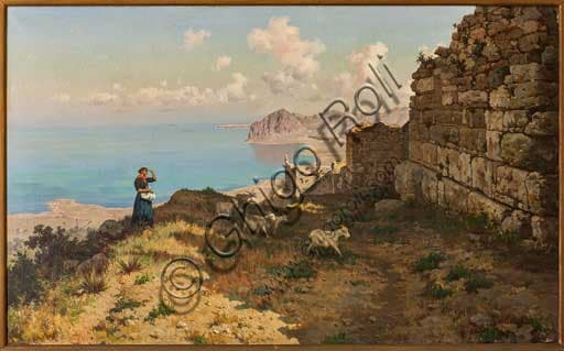 Painting The Cyclopean walls of Mount Erice by Michele Cortegiani, Royal Palace of Palermo