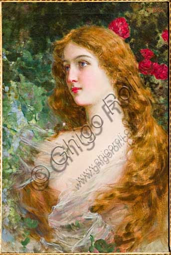Dipinto olio su tela 'Volto di ragazza' di Gaetano Bellei, ritratto femminile della collezione Assicoop Unipol
