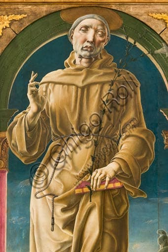 Detail of the painting St. Anthony of Padua by Cosmè Tura, Estense Gallery Modena, Renaissance tempera on panel