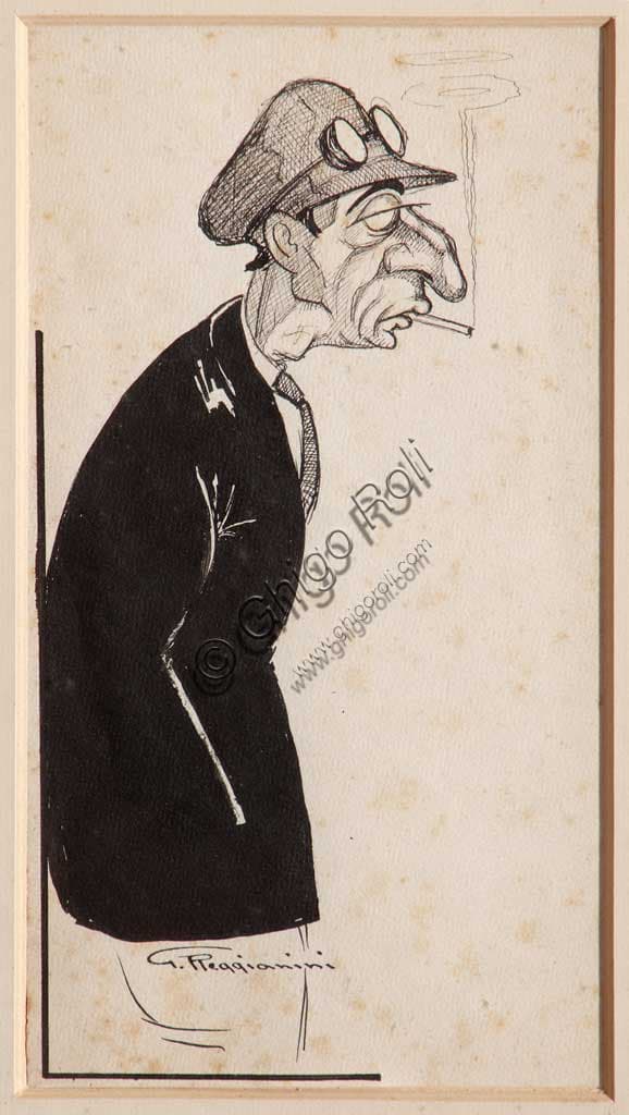 Disegno a matita di Giovanni Reggianini raffigurante Chiergato, pilota dell'Isotta Fraschini