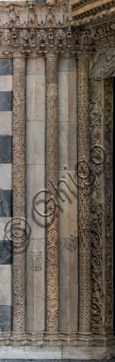Sculptural detail of the St. Gotthard doorway, Genoa Cathedral - left clustered columns and jams, 12th century
