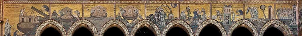 Mosaico bizantino del Duomo di Monreale raffigurante Noè, l'Arca e il Diluvio Universale, dettaglio del registro inferiore della navata.