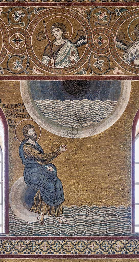 Dettaglio mosaico bizantino Creazione del cielo e del mare, Duomo di Monreale Sicilia