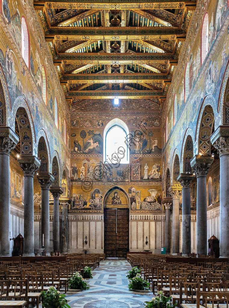 Duomo di Monreale, navata centrale con mosaici bizantini medievali, Palermo