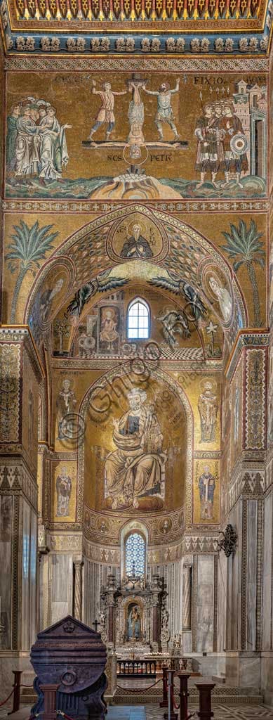 Mosaici bizantini del Duomo di Monreale, Palermo: veduta abside sud e transetto con storie di San Pietro