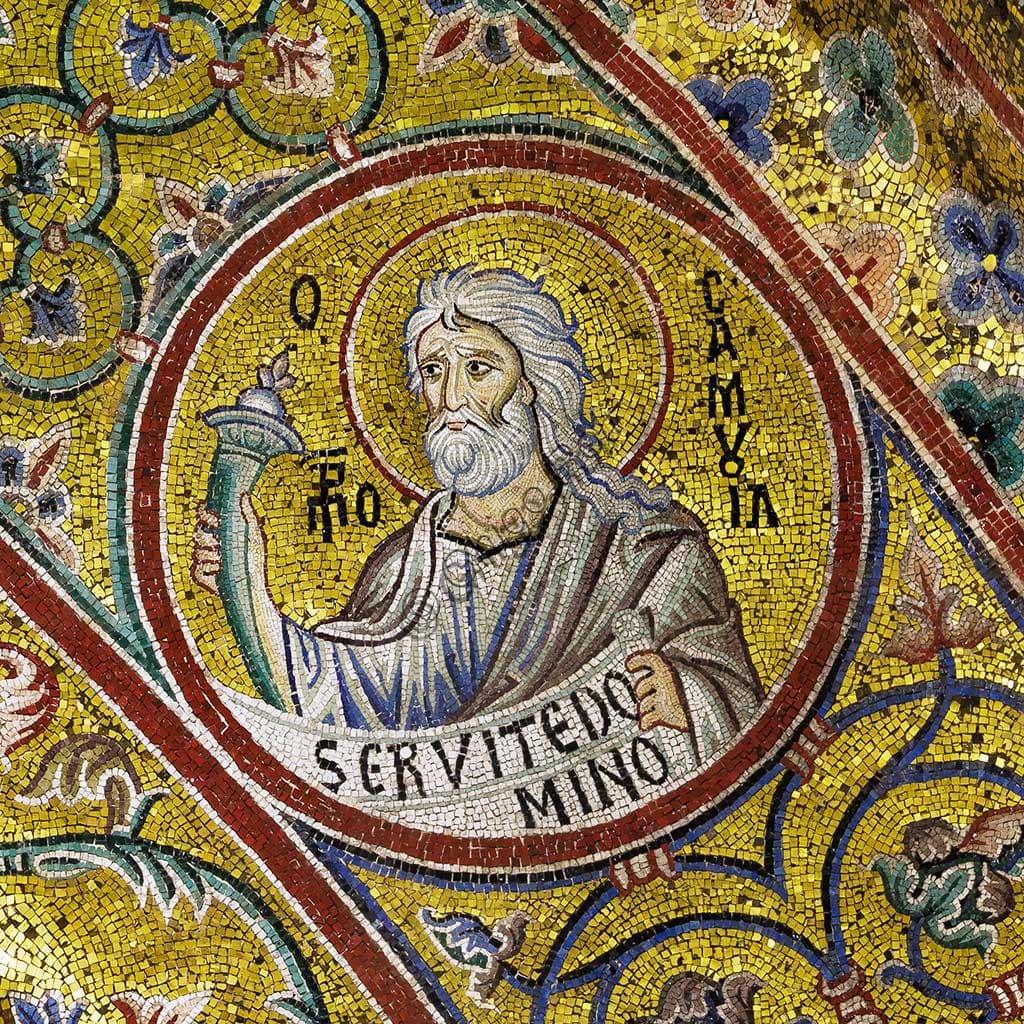 Mosaico bizantino Profeta Samuele, Duomo di Monreale Palermo Sicilia, dettaglio XII secolo su fondo oro