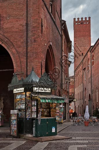 Historic oldest newspaper kiosk in Cremona's Piazza del Comune town square