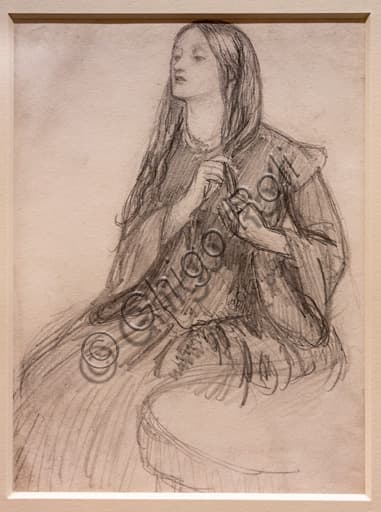 Disegno di Elizabeth Siddal che si pettina i capelli, opera di Dante Gabriel Rossetti del 1855 in grafite su carta