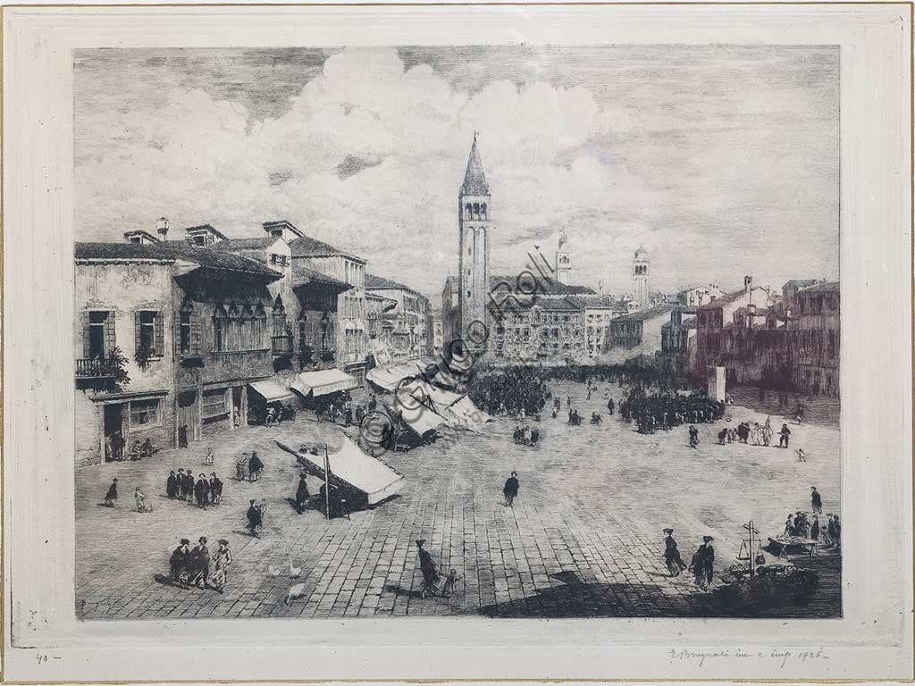 Engraving Square and Market by Emanuele Brugnoli, Assicoop-Unipol Collection