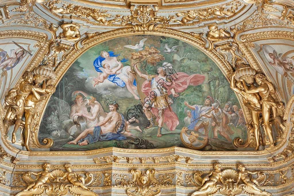 Detail fresco Aeneas picking sacred olive tree, Lorenzo De Ferrari, Palazzo Carrega-Cataldi Genoa UNESCO World Heritage