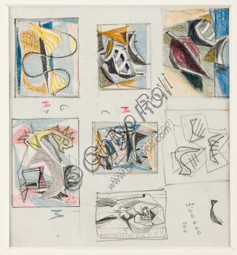 Drawing Capri Rome by Enrico Prampolini, pencil and pastel on paper, Assicoop-Unipol Collection