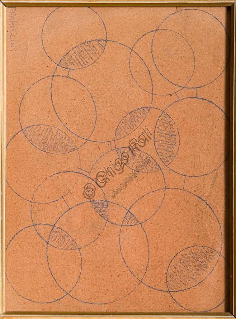 Disegno a matita geometrico di Enrico Prampolini, arte futurista italiana