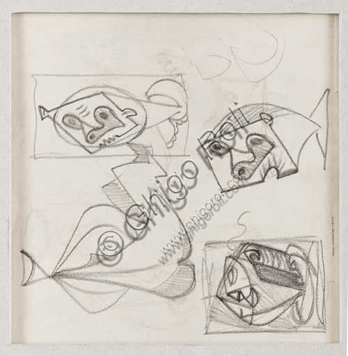 Enrico Prampolini Study of heads drawing, back, pencil and pastel on paper