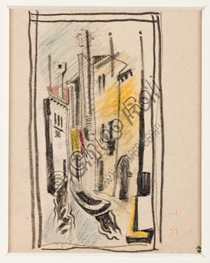 Venetian Verticalisms (1) - Pastel on paper by Enrico Prampolini, Assicoop - Unipol Collection, Futurist artwork depicting Venice