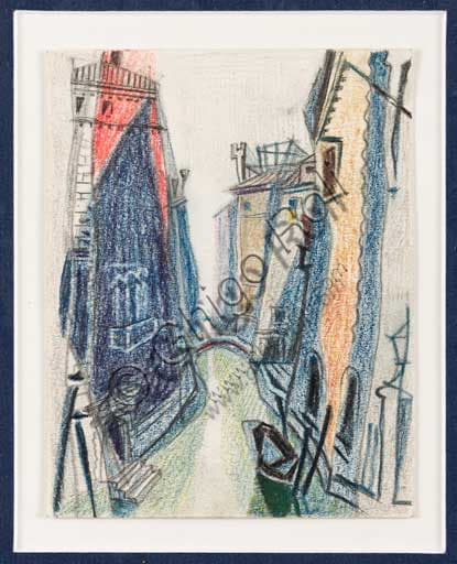 Venetian Verticalisms artwork by Enrico Prampolini, pastel on paper, Italian futurist art