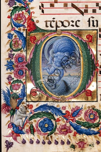 Detail of the Aeolus illumination by Liberale da Verona, choir book cod. 20.5, Piccolomini Library, Siena Cathedral