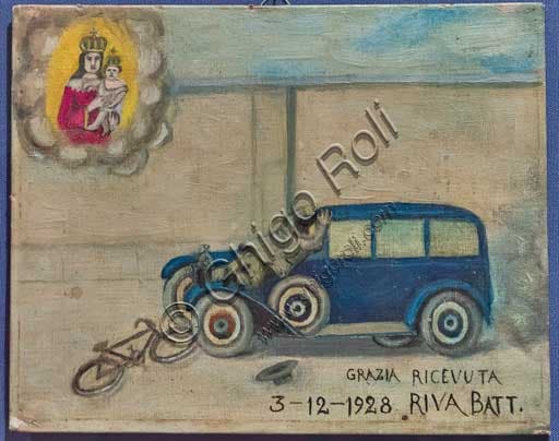 20th-century ex voto depicting a car and bicycle accident, Bernareggi Museum Bergamo