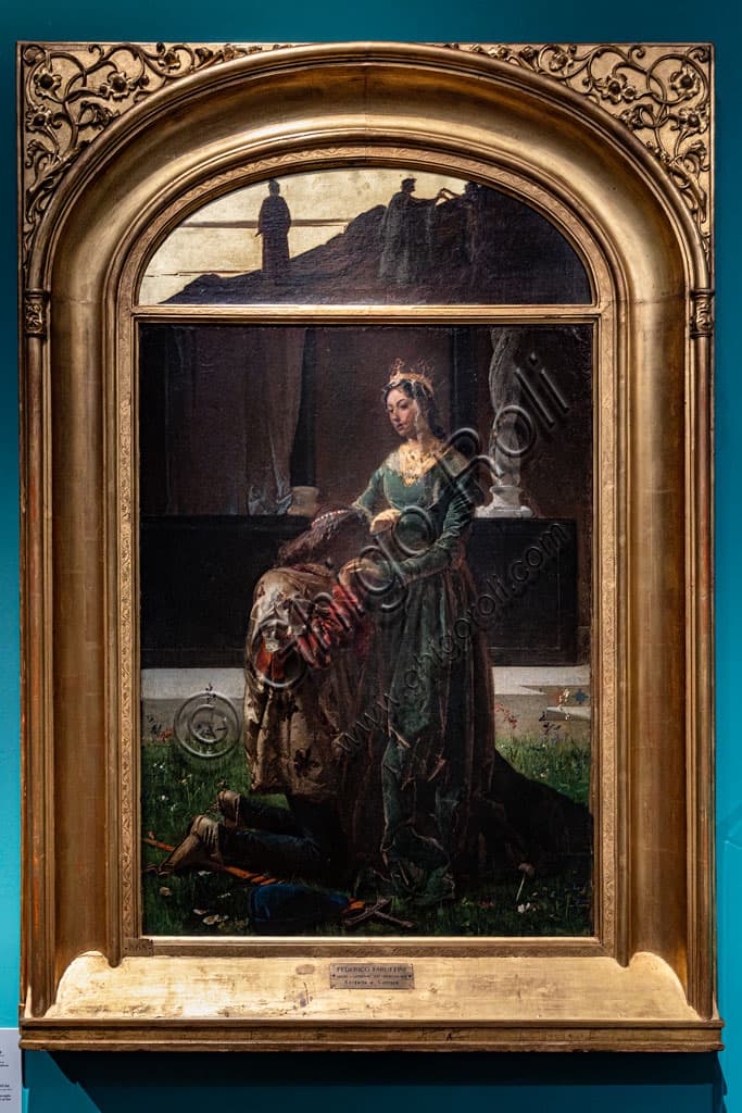 Dipinto olio su tela 'L’amore del poeta Sordello e Cunizza' di Federico Faruffini, 1864, tema dantesco