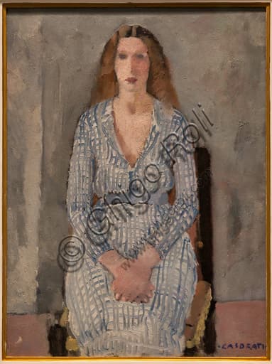 Painting Girl in Light Blue by Felice Casorati, 1933, oil on canvas, Museo Novecento Florence