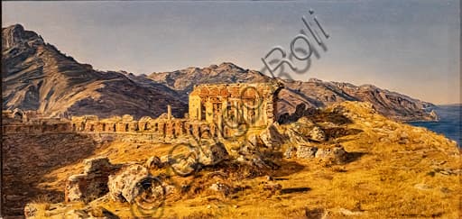 Ferdinand Georg Waldmüller, Le rovine del teatro greco di Taormina verso lo stretto di Messina, olio su tela 1844