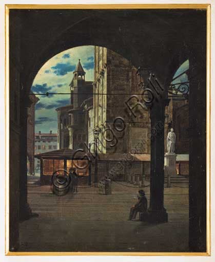Ferdinando Manzini - Night View oil on canvas painting, 1876, Assicoop-Unipol Collection