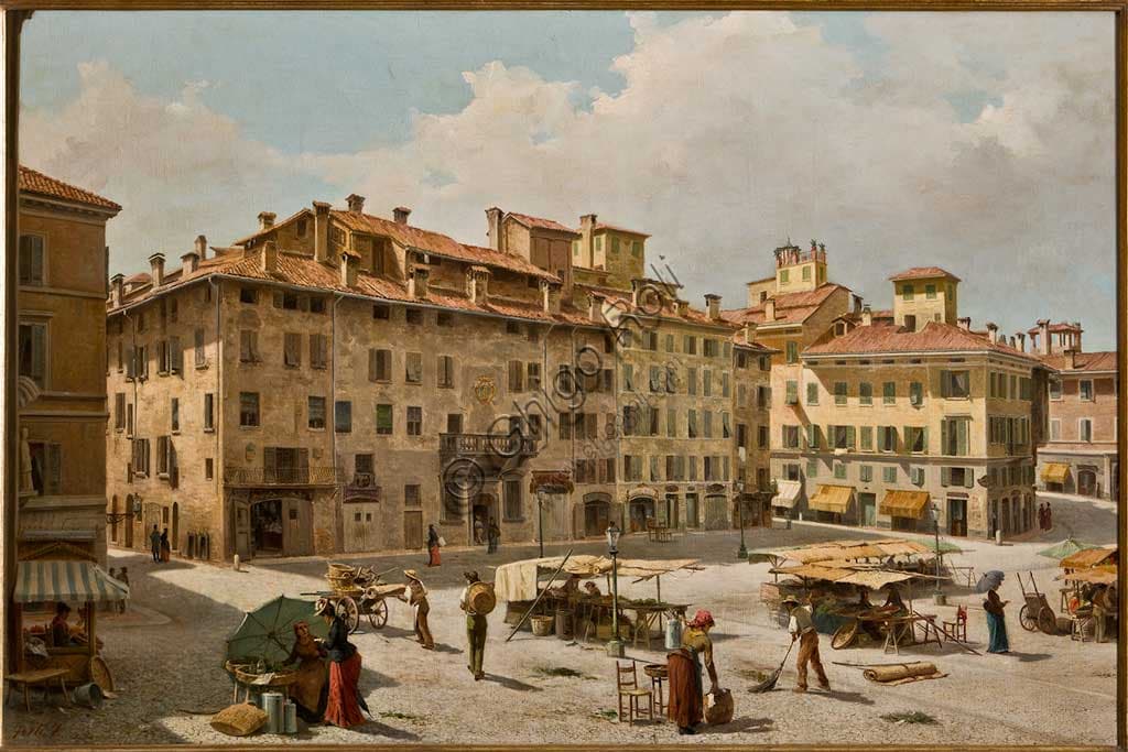 Dipinto Piazza Grande a Modena di Fermo Forti, olio su tela Collezione Assicoop Unipol