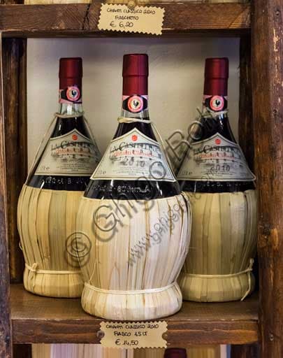 Fiaschi di vetro di Chianti Classico e Vinsanto del Consorzio di Castellina in Chianti