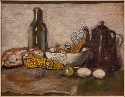 Dipinto Natura morta con pannocchie di Filippo De Pisis, olio su faesite, 1923-24, Museo Novecento Firenze