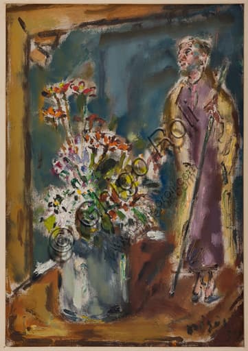 Dipinto Vaso di fiori con statuina di santo di Filippo De Pisis, olio su tela della Collezione Assicoop - Unipol